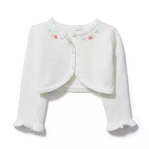 Janie and Jack White Cropped Cardigan with Floral Embroidery